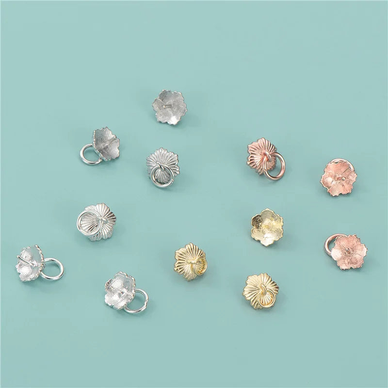 Fine Flower Pendant Pearl Empty Holder 925 Sterling Silver Earrings Accessories 7.5mm Gemstone Earring Pin Base Finding