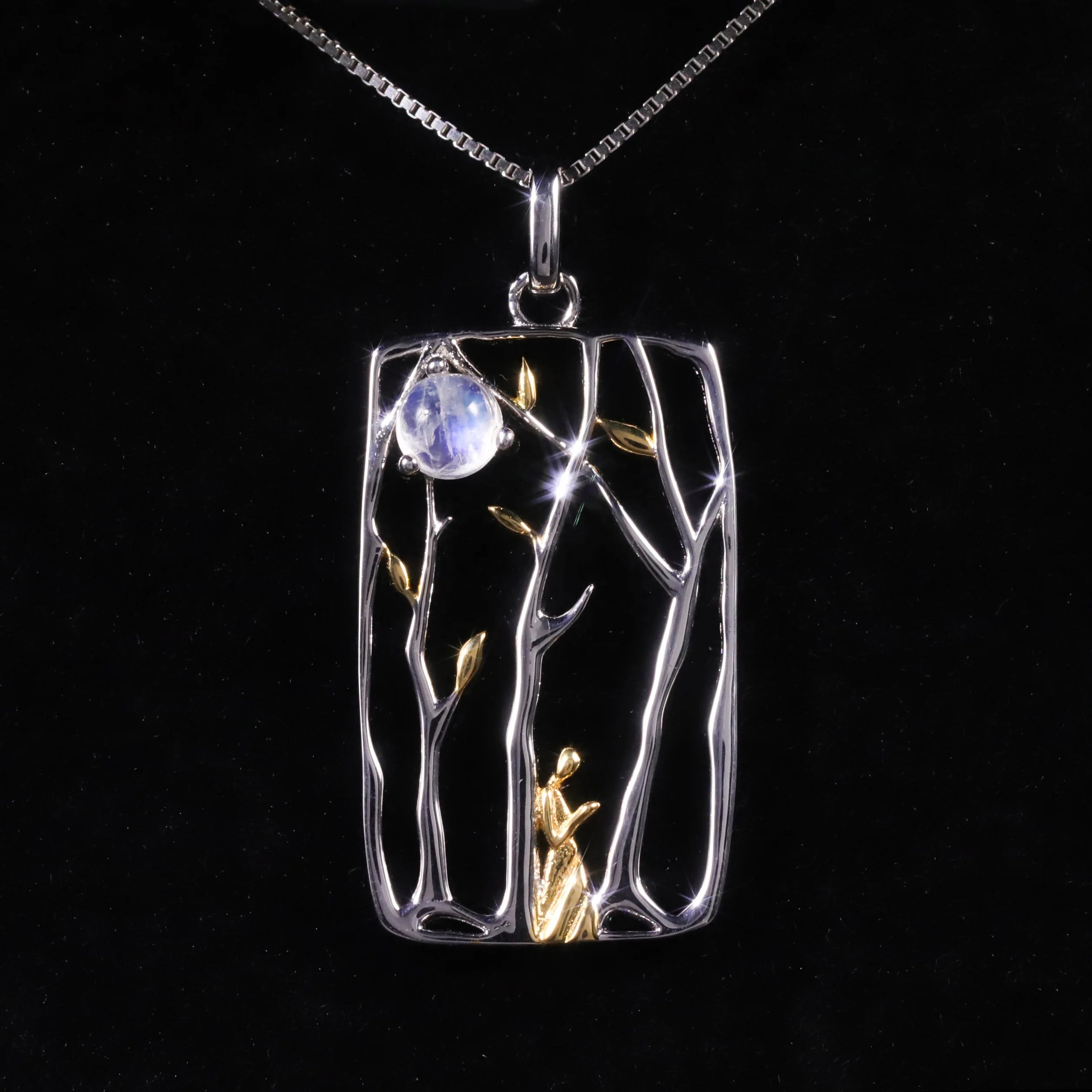 C8207 Abiding OEM ODM Factory 925 Sterling Silver Landscape Moon Forest Girl Night Scene Moonstone Pendant Necklace for Girls