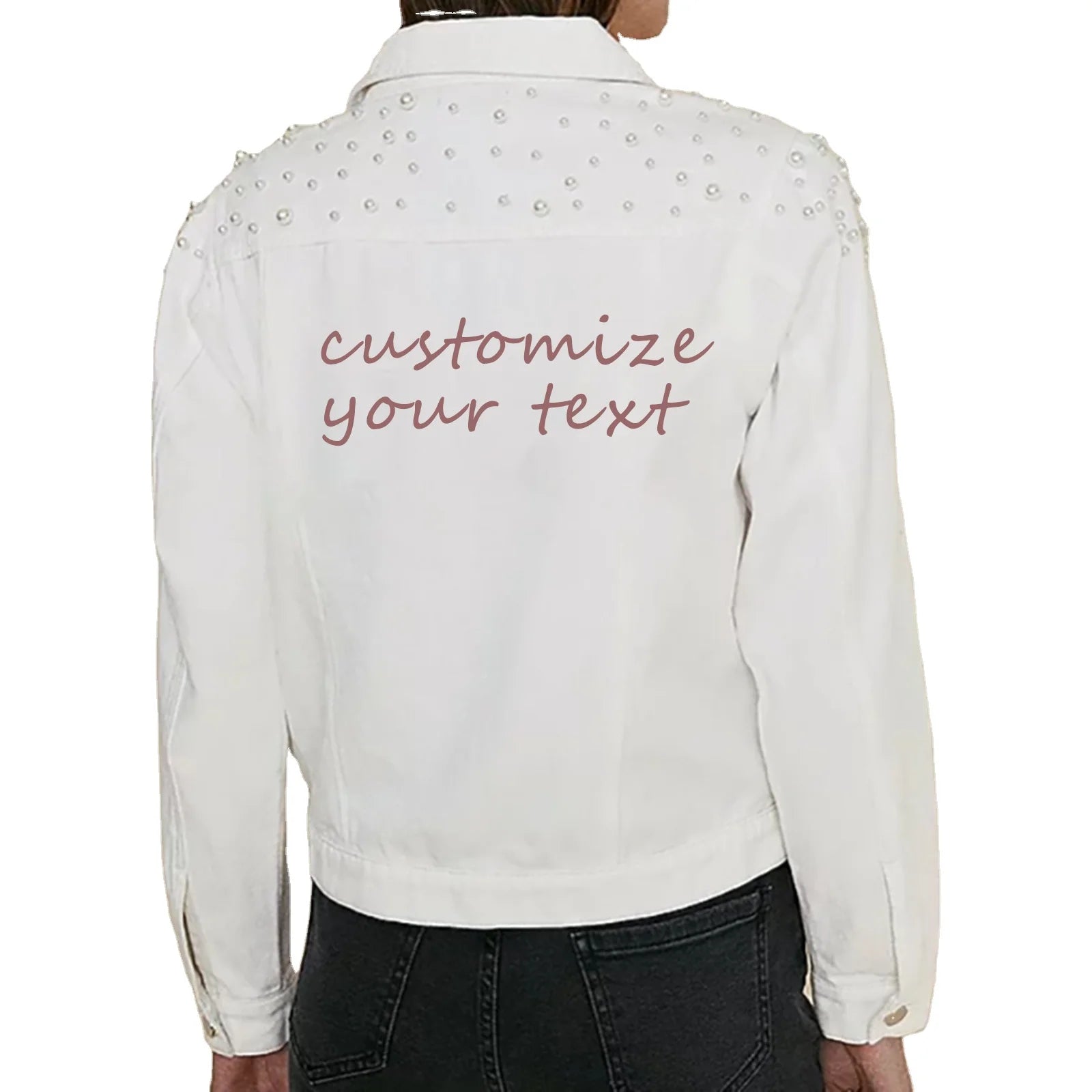 Hiking Pearl Jean Jacket Womens Casual Embroidered Pearls Beading Denim Jacket Loose Washed Jean Coat Wedding Pearl Jacket