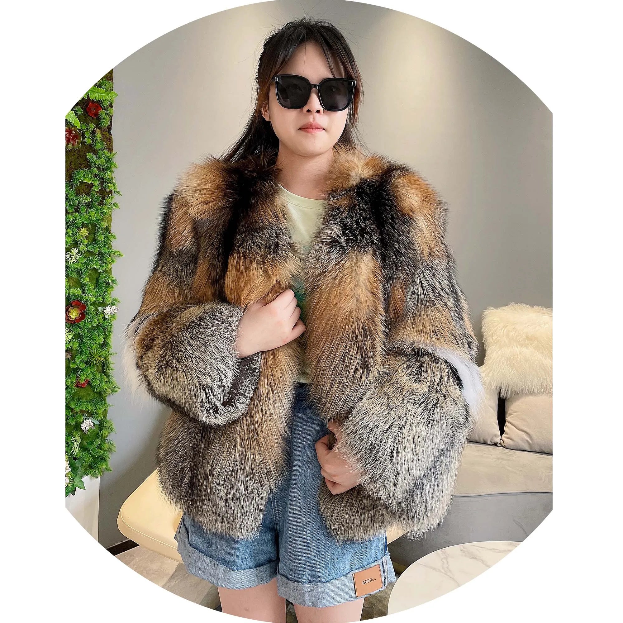 Wholesale Price Custom Design Red Fox Fashion Waist Length Real Natural Golden Fox Fur Coat