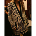 S-3XL New French Printed Suit High End Fashion V-neck Jacket Pearl Suit Jacket for Women