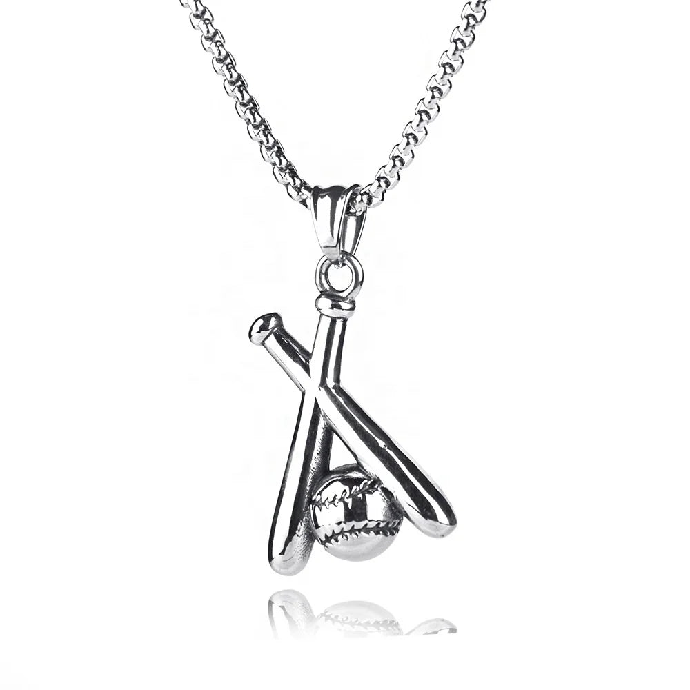 Hot Sale Hiphop Punk Sporty Baseball Bat Stainless Steel Softball Pendant Necklace Baseball Pendant Necklace for Men Women