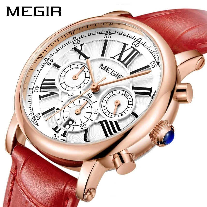 MEGIR 2058 Watch Fashion Women Bracelet Simple Ladies Watches Quartz Leather Clock Relogio Feminino Lady Sport Wristwatches