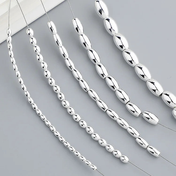 Popular Oval Barrel Beads 925 Sterling Silver Smooth Olive Shape Spacer Beads for Bracelet Necklace Making Finding