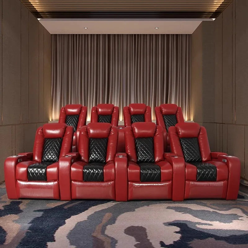 High-End Smart VIP Home Theater Recliner Genuine Leather Electric Sofa Top Cowhide Layer Customizable for Private Cinema Viewing