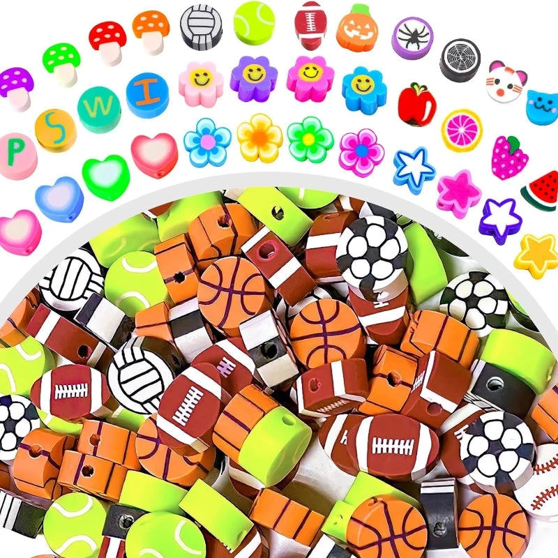100PCS/Pack Mixed Color Fruit Letter Ball Love Flower Polymer Soft Clay Slice DIY Jewelry Making Bracelet Loose Beads Wholesale