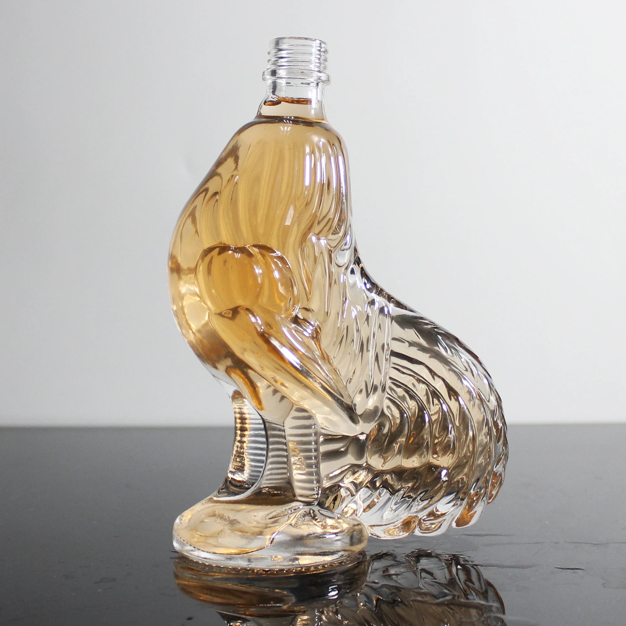 Factory Wholesale Special Design Cock Shaped clear Empty Whisky Vodka 200ml/300ml/500ml Brandy Rum Glass Bottle