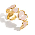 J&D 18K PVD Gold Plated Stainless Steel Bracelet Sweet Romantic Enamel Pastel Pink Heart Open Bangle