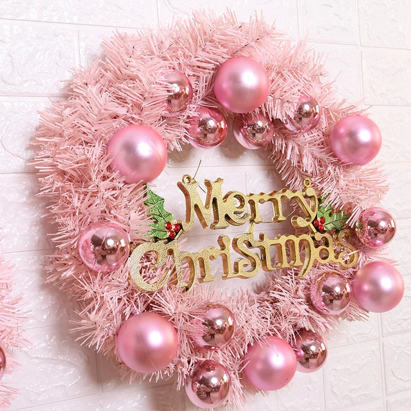Source Factory PVC Christmas Ball Garland 30cm Pink Window Hanging Decoration for Shopping Malls and Hotels