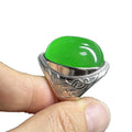 Big Size Oval 20x25mm Original Burma Green Jade  China Propitious Cloud 925 Silver Man Ring