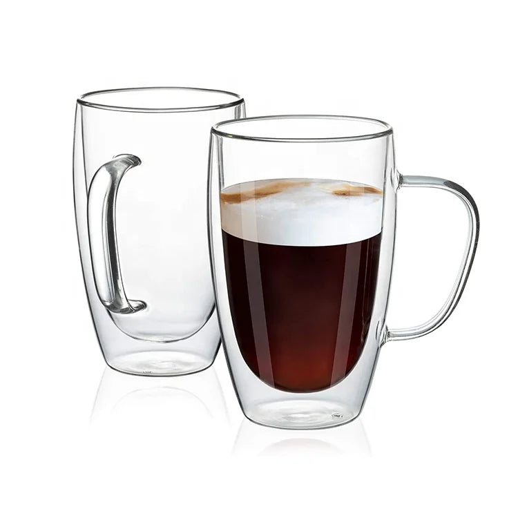 16Oz Water Espresso Double Walled Glass Coffee Cup Glass Tea Cups Clear Double Wall Glass Cup With Handle