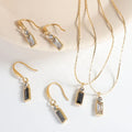 Ladies Necklace Earring Set 18k Gold Plated Stainless Steel Geometric Square Black White Zircon Zirconia Charm Earrings Necklace