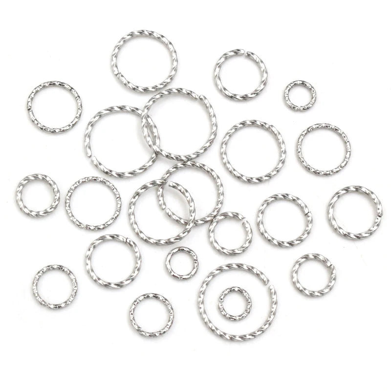 50pcs Stainless Steel 1/1.2mm Thick 6 8 10 12 14mm Twist Open Jump Rings for DIY Jewelry Making Findings for Earrings Necklace