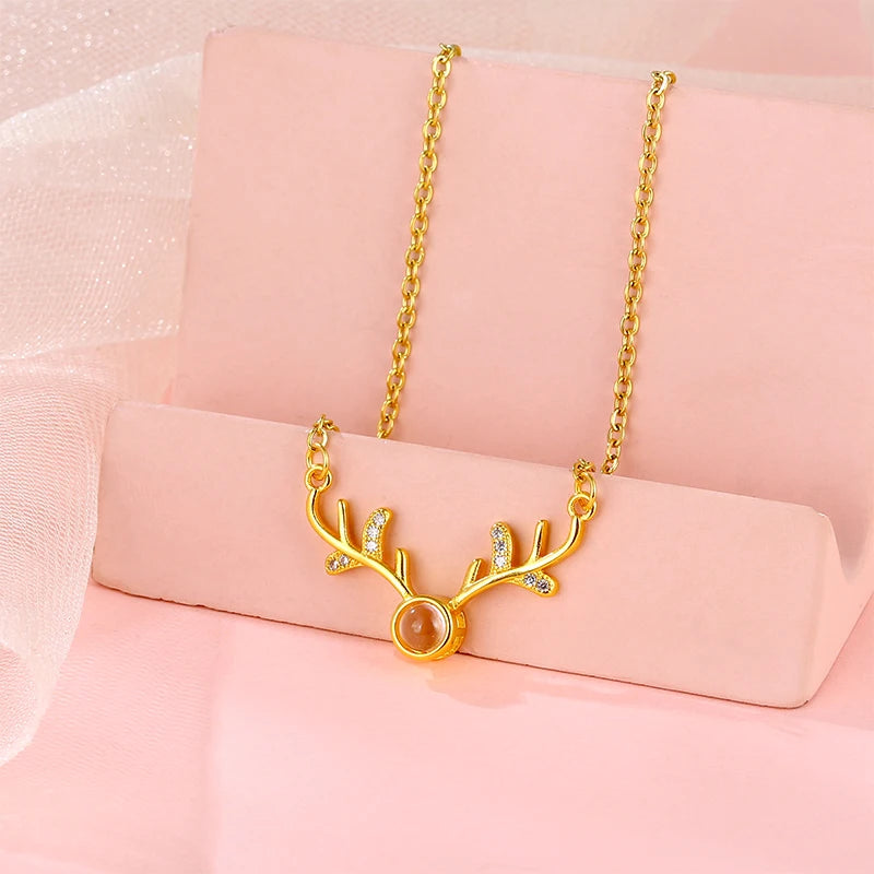 Brass Projection Pendant Clavicle Necklace Stainless Steel Jewelry 18K Gold Plated Female Customized Photo Projection Necklace