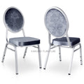 Wholesale Popular Moroccan Printed Velvet Banquet Dining Chair with Aluminum Stacking Back for Hotels Parties Available in Grey