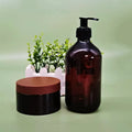 Plastic Round Bath Lotion Pump Bottle Foam Mousse Cleansing 16oz 500ml Amber boston Bottle Face Cream Jar Cosmetic Packaging Set
