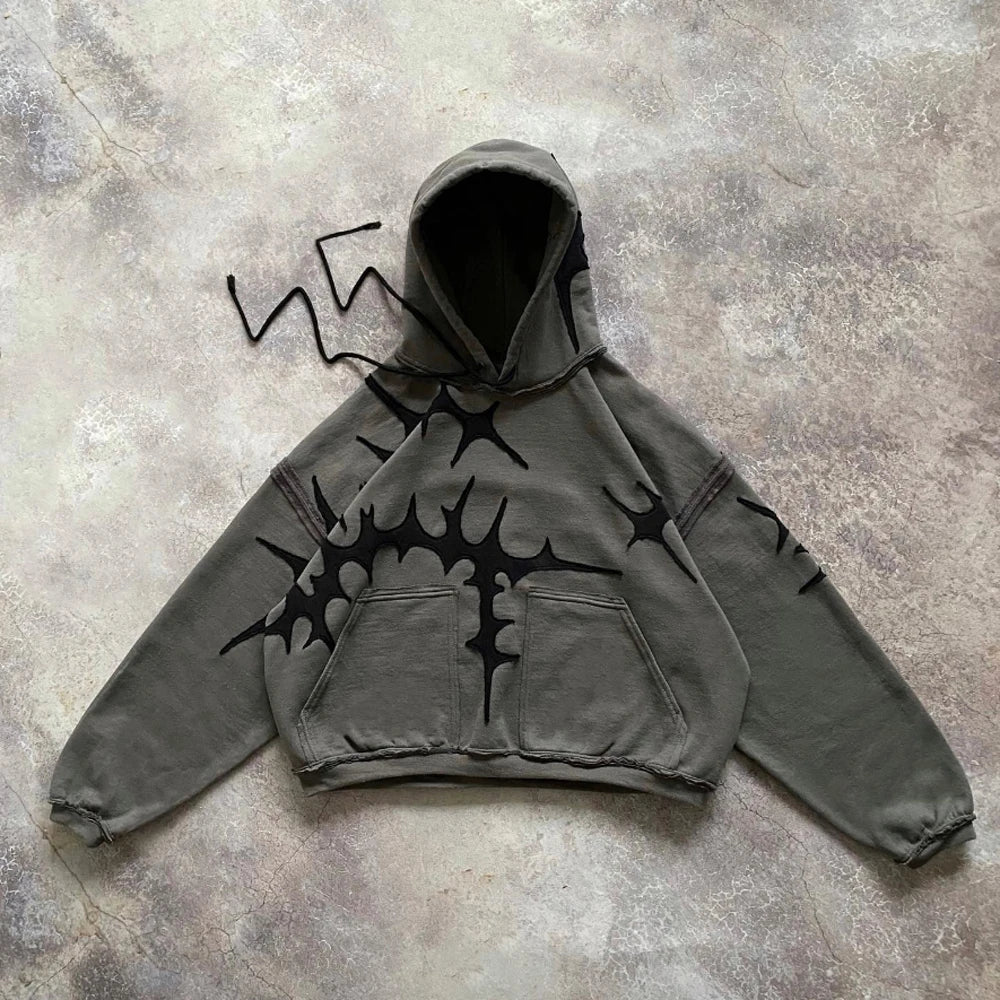 Custom Heavyweight Oversized Acid Washed Distressed Seam Pullover Hoodie for Men Winter Boxy Hoodie with Embroidery Applique
