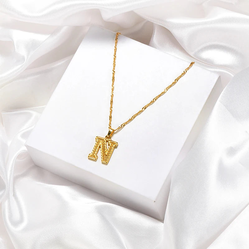 Hovanci Hot Sale Letter Stainless Steel Gold Plated 26 Letter Initial Necklace Jewelry for Women