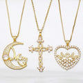 Trendy Gold Plated Brass Zircon MOM Pendant Necklace Moon Heart Cross Shape with Link Chain for Mother's Day