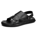 Men's Summer Cowhide Genuine Leather Outdoor Waterproof Breathable Two-Way Slide Soft Sole Lightweight Flat Beach Slippers