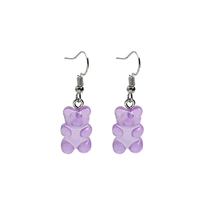 2025 Europe and America Hot Selling Cute Candy Color Bear Pendant Resin Kawaii Earrings for Women