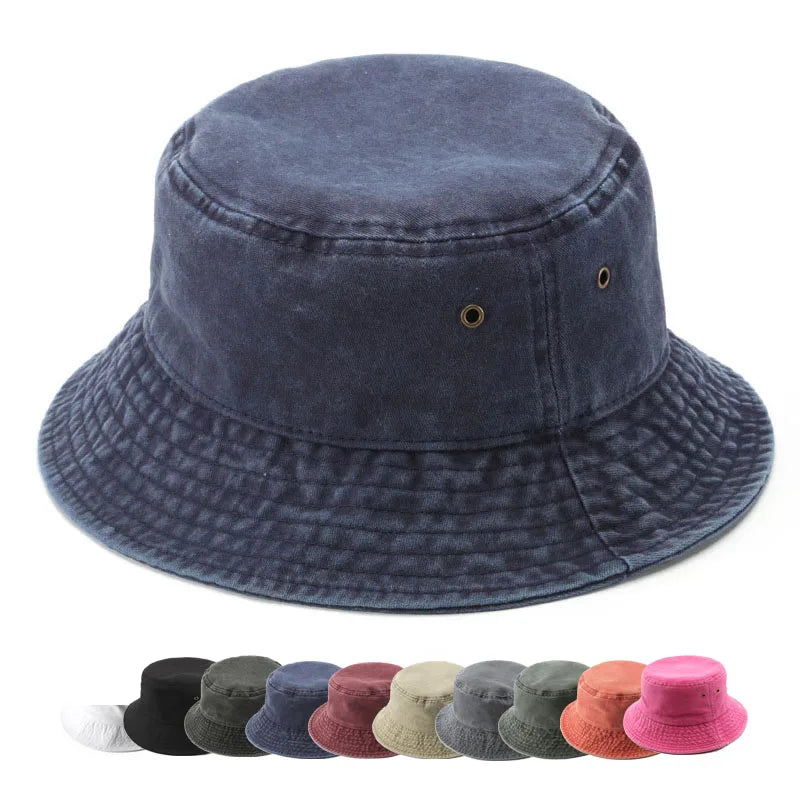 Factory Direct Custom Logo Washed Distressed Retro Jean Denim Bucket Hats With String Vintage Cotton Fisherman Caps