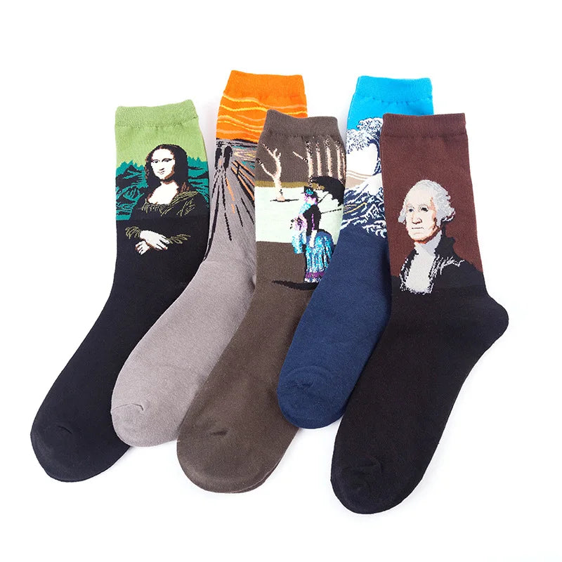 Wholesale Men's Cotton Crew Socks with Happy Pattern Mens Fashion Casual Warm Winter Styles for Spring Season Cheap