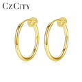 CZCITY 14K Gold Plated Sterling Silver Huggie Earrings Girl Circle Smooth Simple S925 Hoop Earrings Dainty Wear