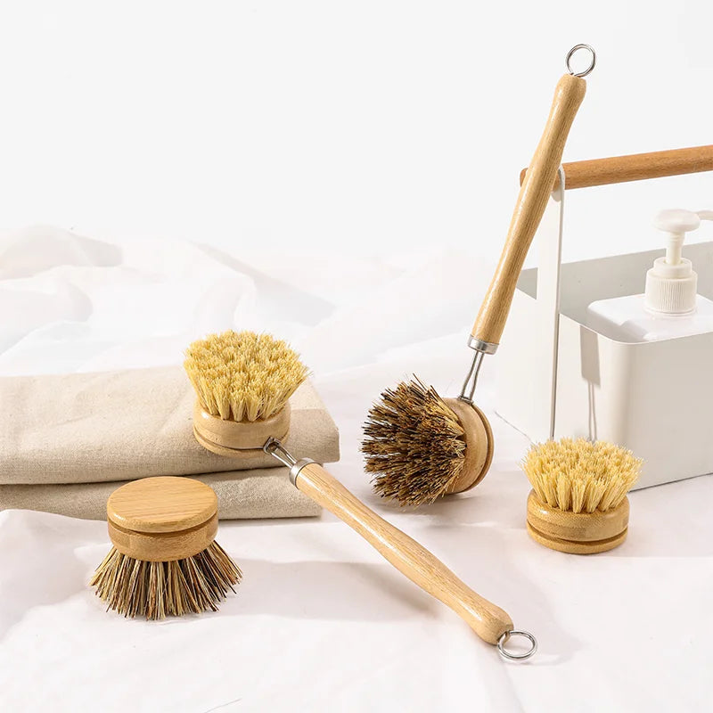 Wholesale High Quality Natural Eco-friendly Bamboo and Sical Bristle Long Handle Kitchen Cleaning Brush Pot Shovel Tool