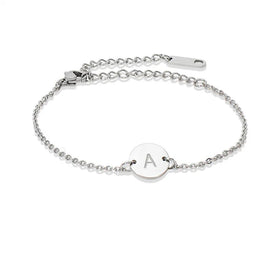 New Arrival Gold Color Stainless Steel Charm Round Id Tags Charm Cursive Letters Bracelet for Women