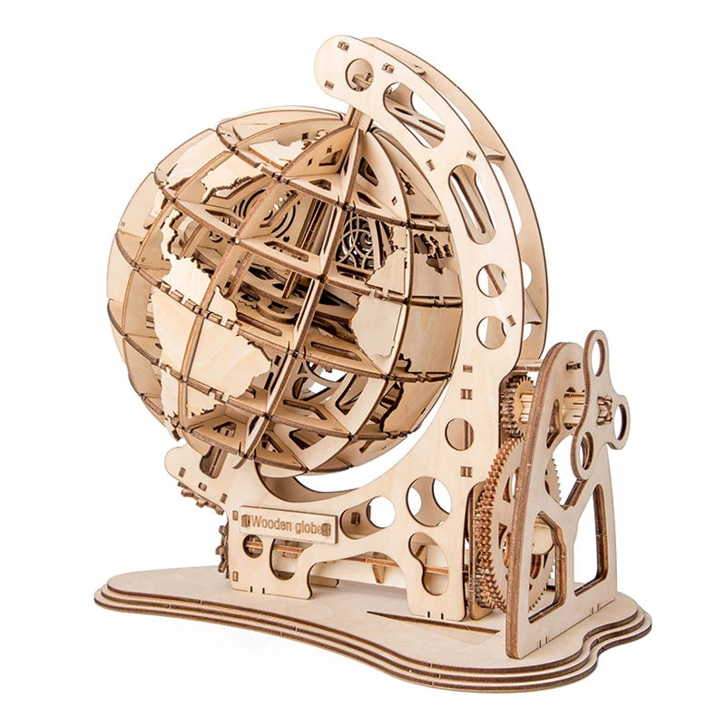 Adults Children DIY 3D Wooden Jigsaw Puzzle Assembled Wood Crafts Mechanical Gears Globe Model Kit Educational Promotional Toys
