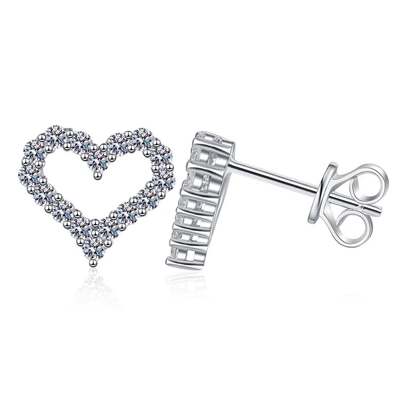 S925 Sterling Silver Heart-Shaped Fashion Earrings Moissanite Diamond Jewelry