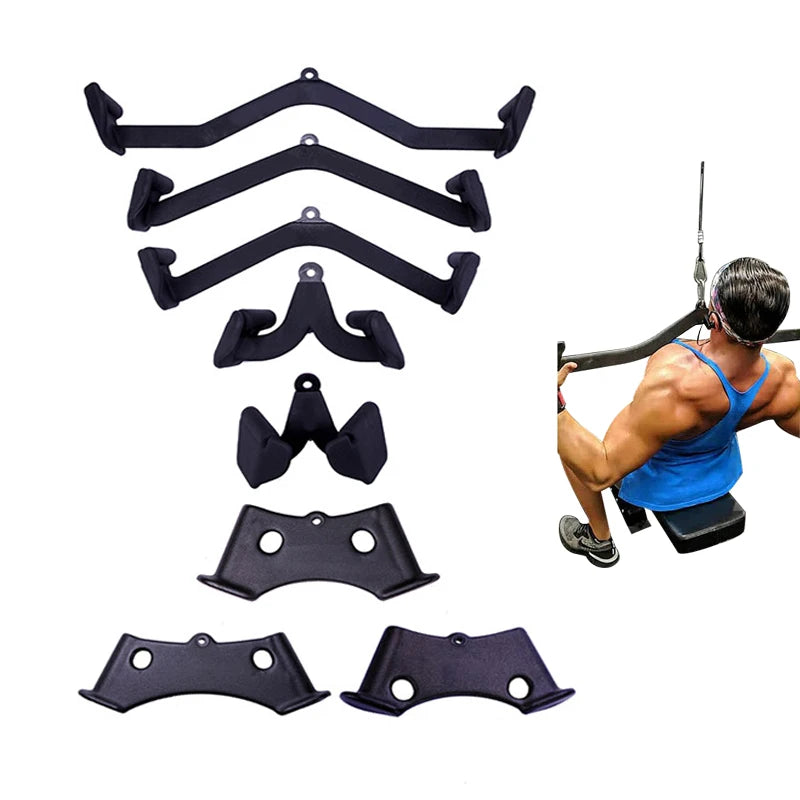 8-Piece Set Cable Machine Attachment for Lat Pull Down Bar Tricep Rope Bar & Mag Handle Grips Made of Durable Material