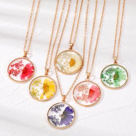 Pearl Daisy Dried Flower Necklace Natural Small Floral Transparent Small Fresh Pastoral Flower Pendant Necklace