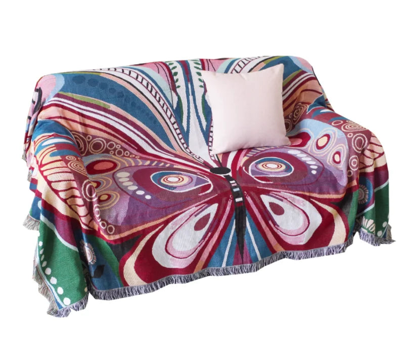 Pastoral Butterfly Pattern Full Cover Dustproof Sofa Blanket Soft Carpet Decoration Blanket