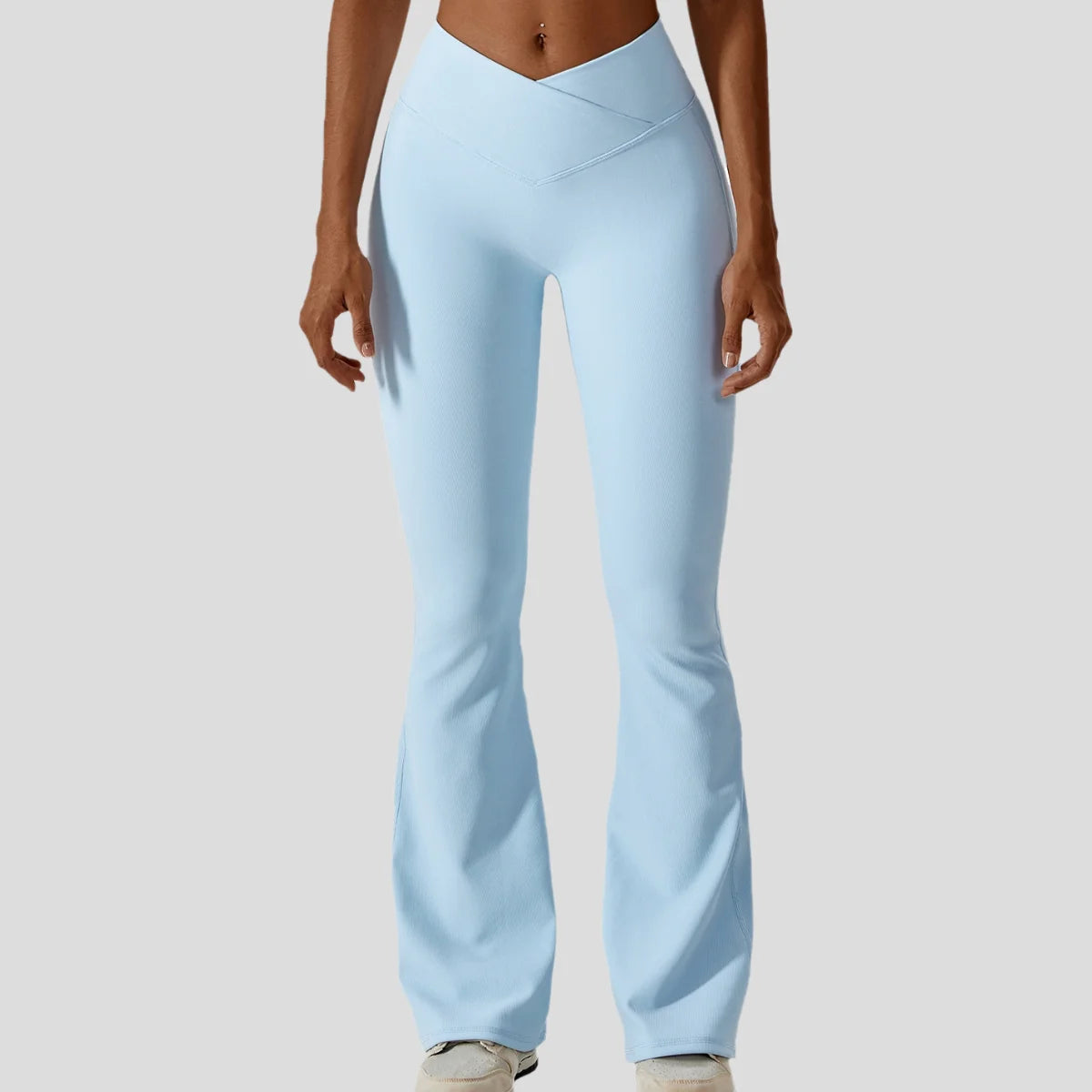 High Waist V Cross Yoga Flare Pants Ribbed Skin-Friendly Fabric Quick Dry Wide Leg Sport Fitness Leggings Soft Comfortable