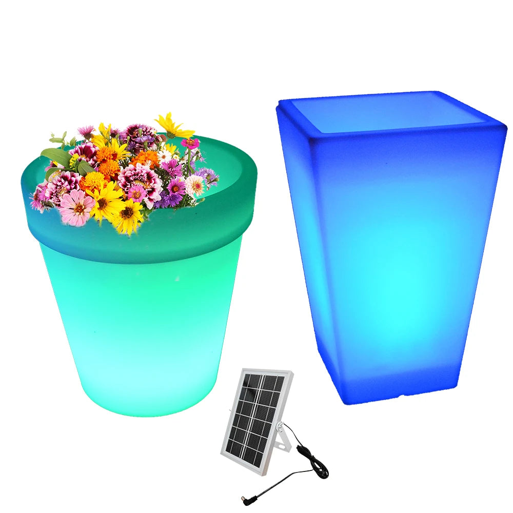 Solar Flower Pot /Outdoor Color RGB Led Lighted Led Planter Flower Pot Remote Control Led Battery Large White Pot Floor Lamp
