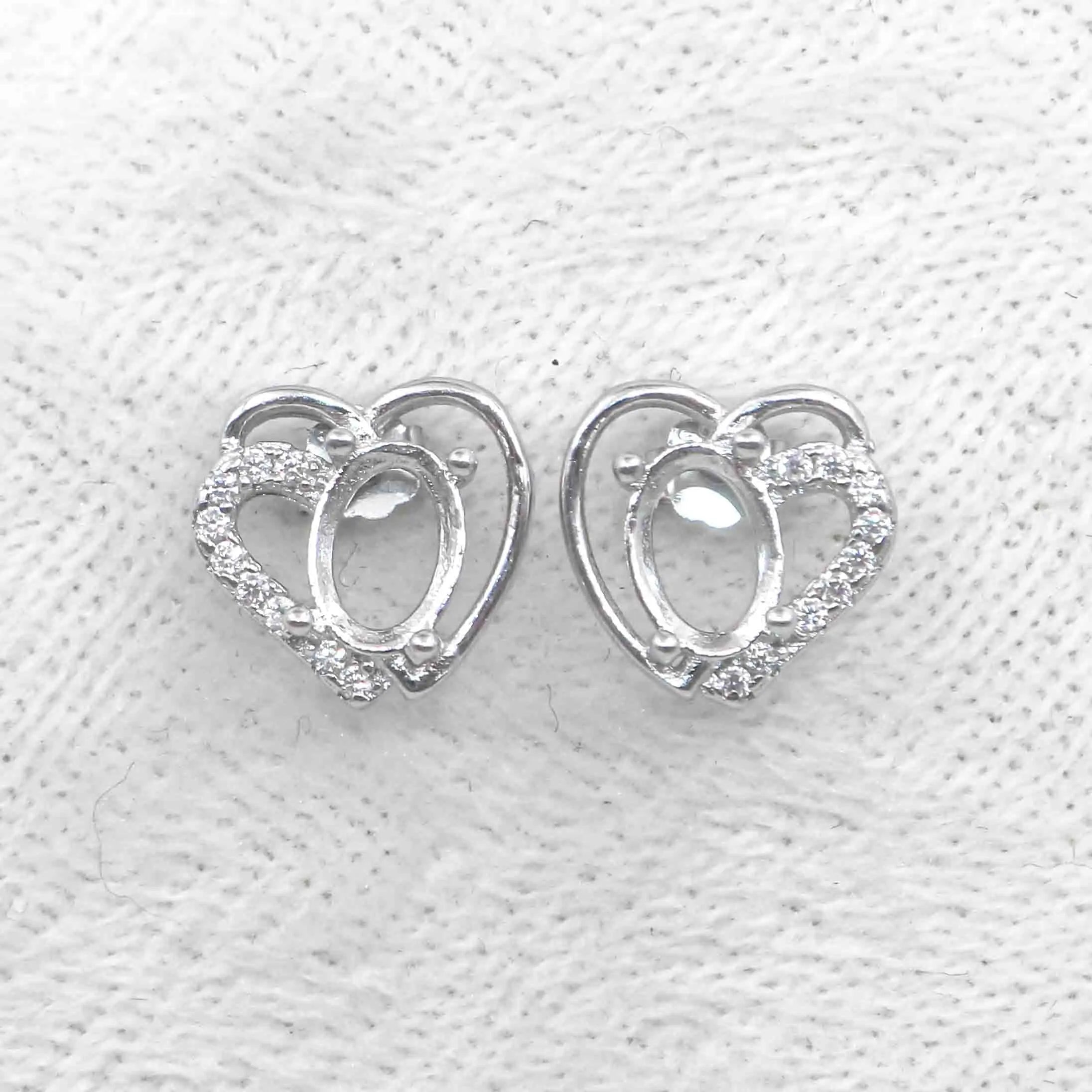 Sterling Silver 5*7mm Semi Mount Stud Earrings Empty Support Blank Claws Setting S925 Base Without Center Stone for DIY Inlay