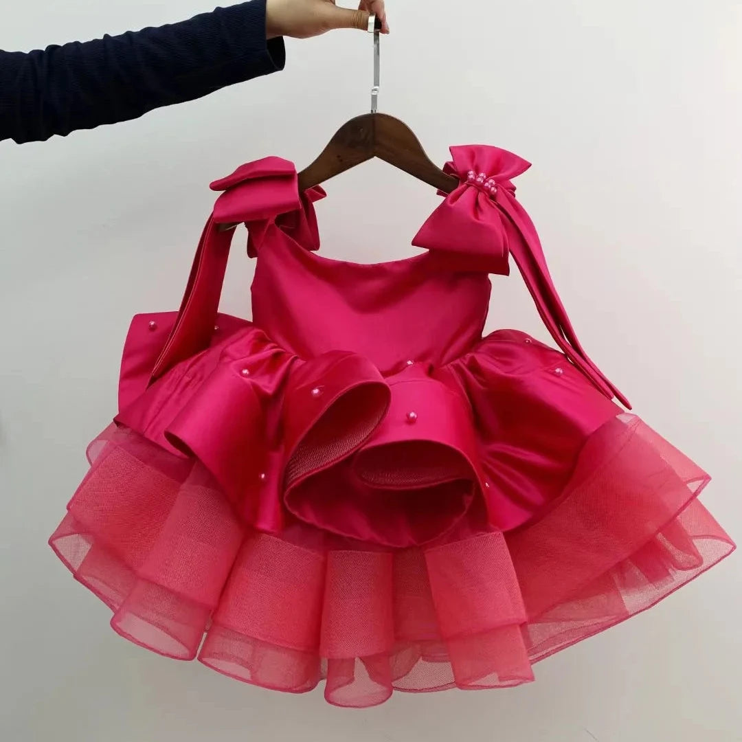 Wholesale Flower Girl Dress Show Pageant Design Sleeveless Off Shoulder Puffy Stain Layered Girl Dresses Birthday Party Frock