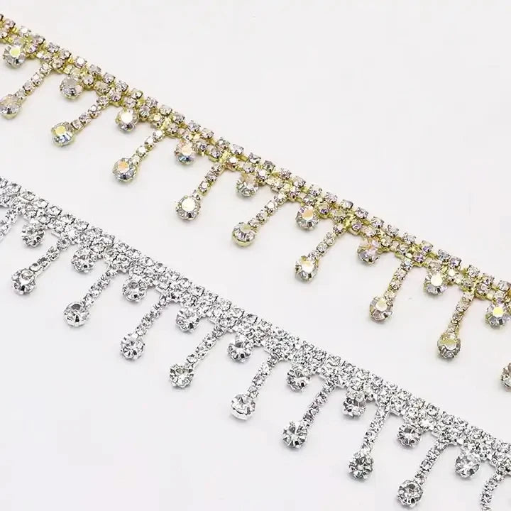 SINRONG Custom Crystal Decorative Rhinestone Fringe Trim Flatback Style Wholesale for Garments Jewelry Bags Metal Chain