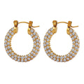 Fashion 18K Gold Plated Stainless Steel Pave Full Diamond Clear Cubic Zircon Huggie Hoop Earrings