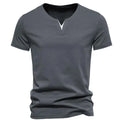 Summer Men's Fashion V-neck T-shirt Short Sleeved Breathable Cotton Solid Color Casual T-shirts