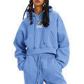 L230784 Custom Logo Joggers Cropped Sports Casual Suit Two Piece Sets Crop Top Hoodies Sweatpants Heavy Clothing Women Outfits