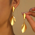 Simple and Luxurious All-Match French Retro 18K Gold Plated Stainless Steel Geometric Pendant Earrings for Ladies