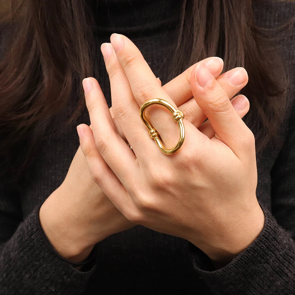 Chris April Fashion 316L Stainless Steel 18k PVD Plated Exaggerate Chunky Open Finger Ring