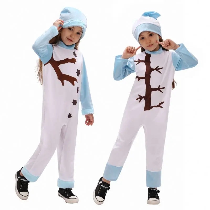 2026 Baige Party Holiday Kids Jumpsuit With Hat Children Winter Snowman Costume Pajamas Role Play Girls Christmas Clothing Suit