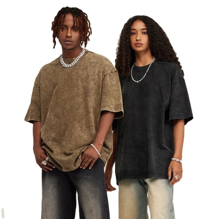Xinglan High Quality Cotton Acid Wash T-shirt Oversized Retro Mineral Wash Heavy Relaxed Vintage Heavyweight T-shirt Printed