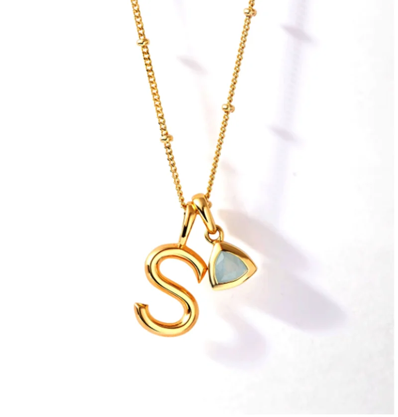 925 Sterling Silver Romantic Initial Birthstone Pendant Necklace Rhodium Plated Fine Jewelry for Women Engagement Wedding Party