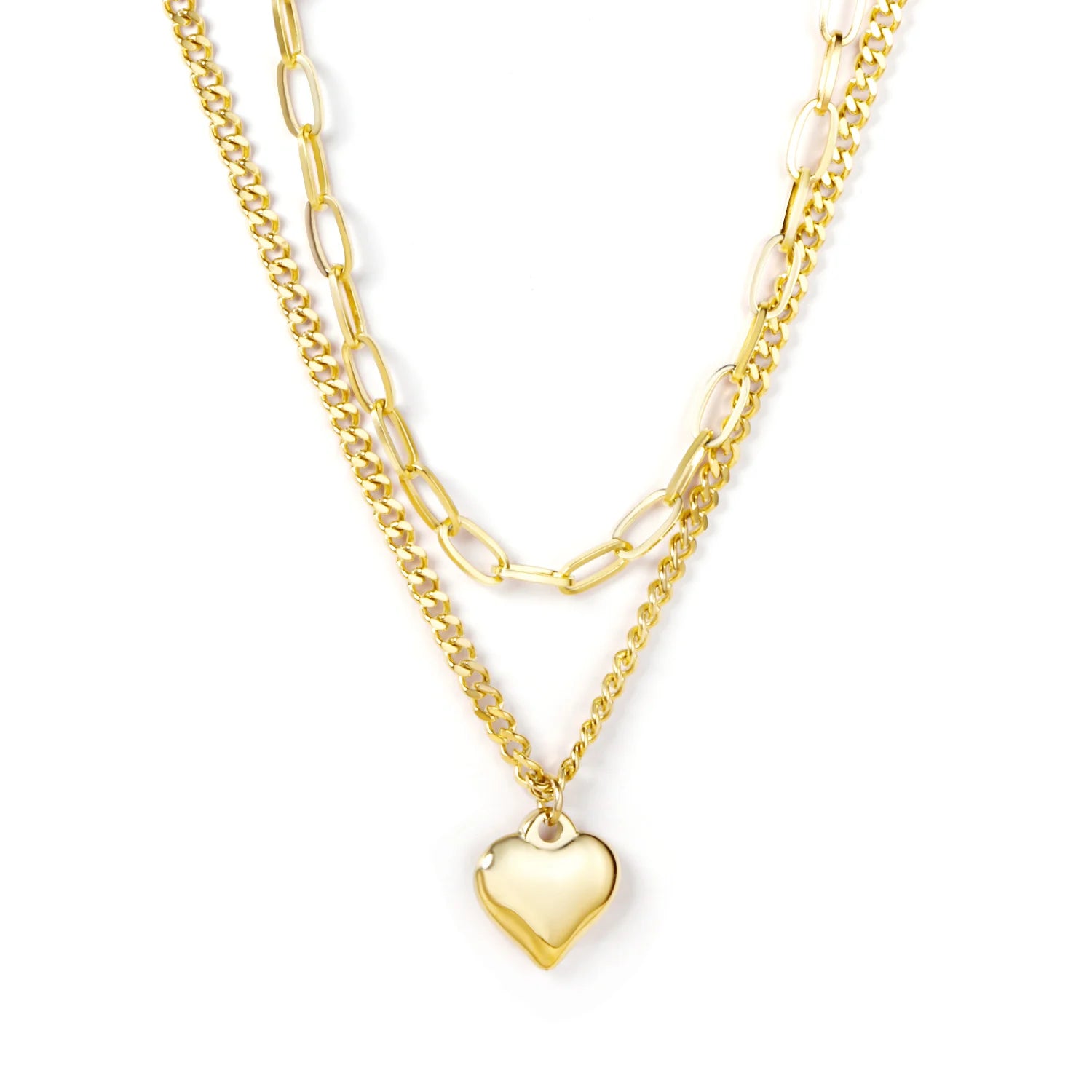Fashion Stainless Steel Gold Plated Double Layer Diamond Shape Short Necklace Jewelry Chokers for Women