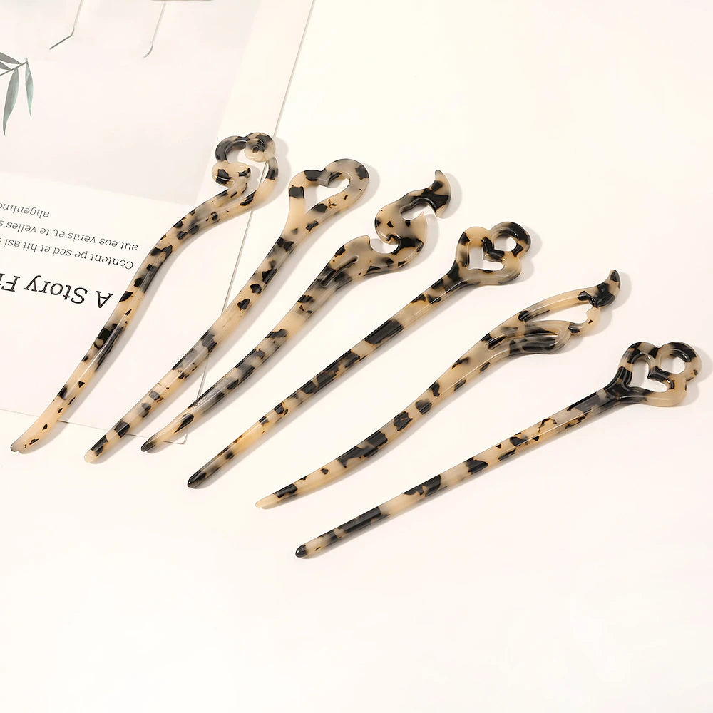 MIO Leopard Print Hair Pins Vintage Chopsticks Hairpins Styling Pin Hair Accessories Long Chinese Hairpins  Acetate Hair Sticks